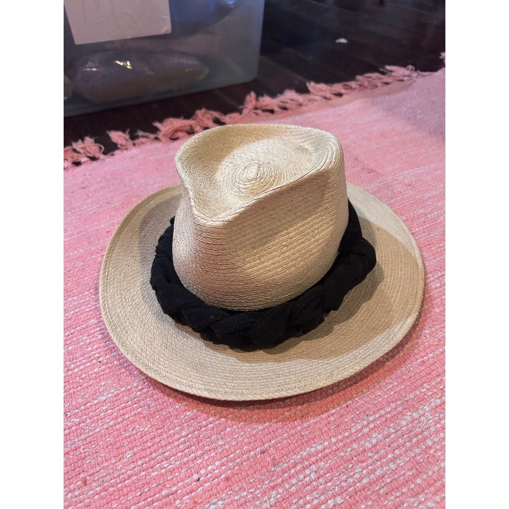 3/$30 Straw Fedora Leaf Leaves Hat Black Band Beach Sun Bohemian Western